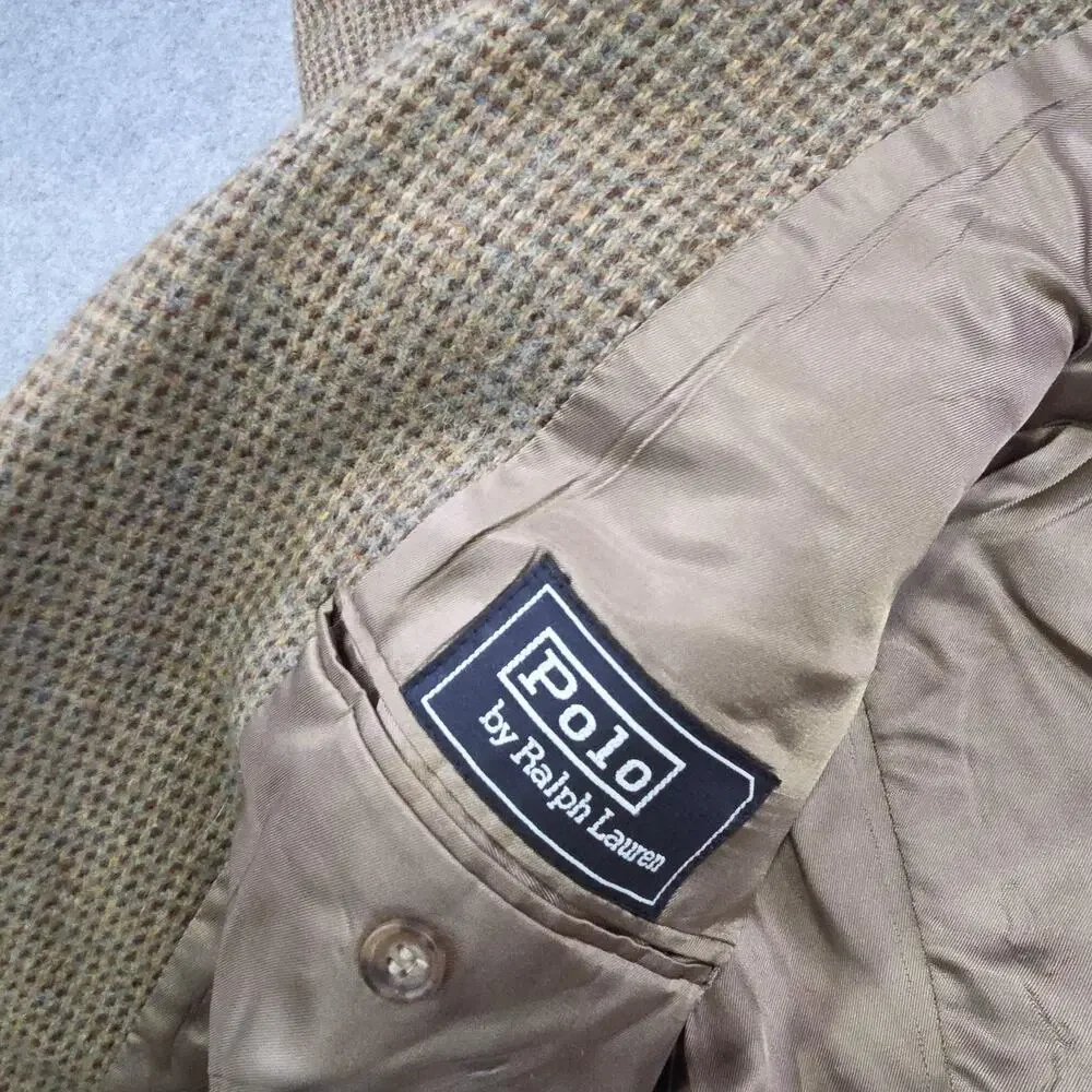 Vintage Polo Ralph Lauren Blazer‎ Sport Coat Mens 41 Brown Tweed Check USA 80s